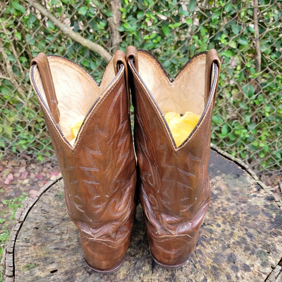 Men Vintage Brown Leather Cowboy Boots By Dan Post Size 11- 11.5/Men Go Western - Picture 4 of 10